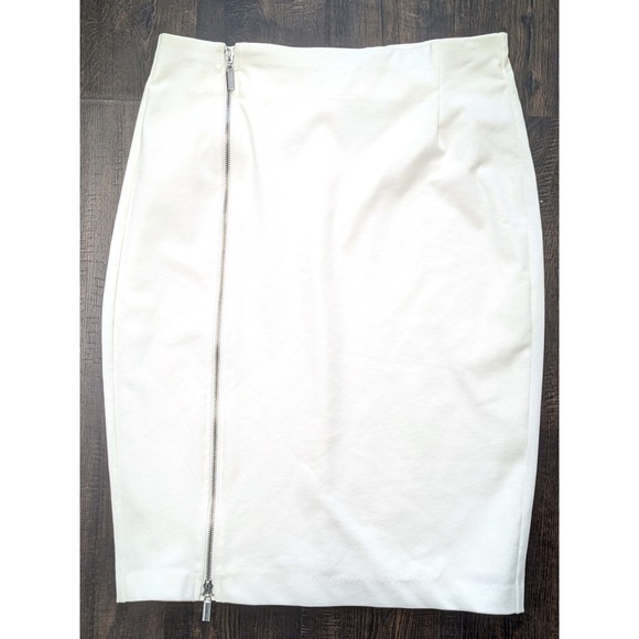Jennifer Lopez Dresses & Skirts - Jennifer Lopez White Asymmetrical Zip Pencil Skirt Womens 14 Stretch Lined